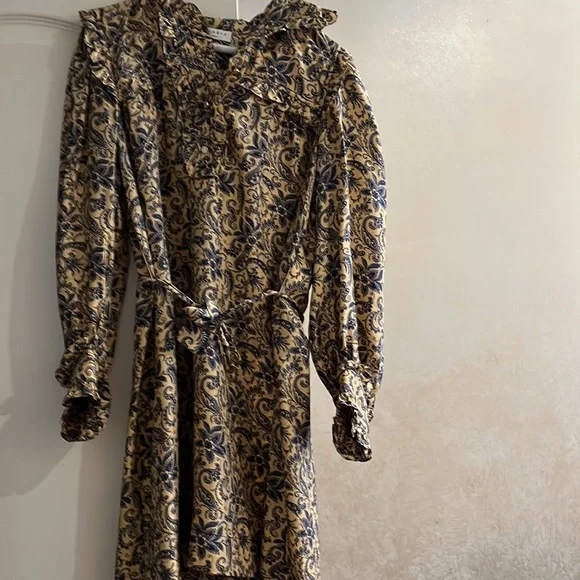 SANDRO Floral Print Mini Dress GOLD BLUE Mini Dresses - Picture 7 of 8